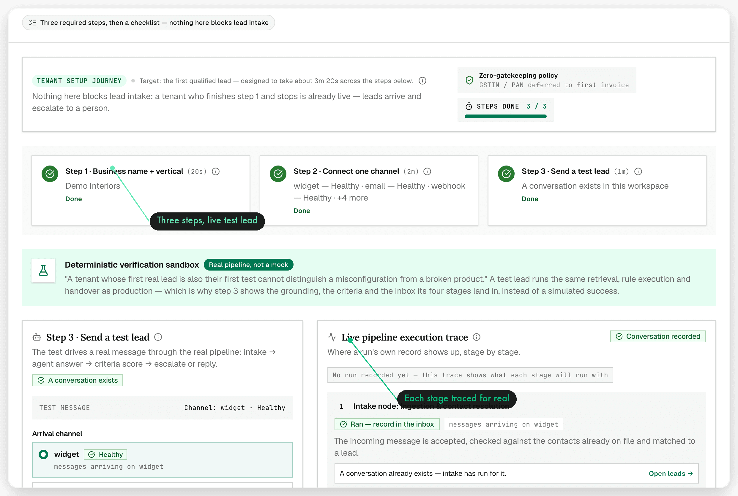 Onboarding — Guided setup from connect to first reply